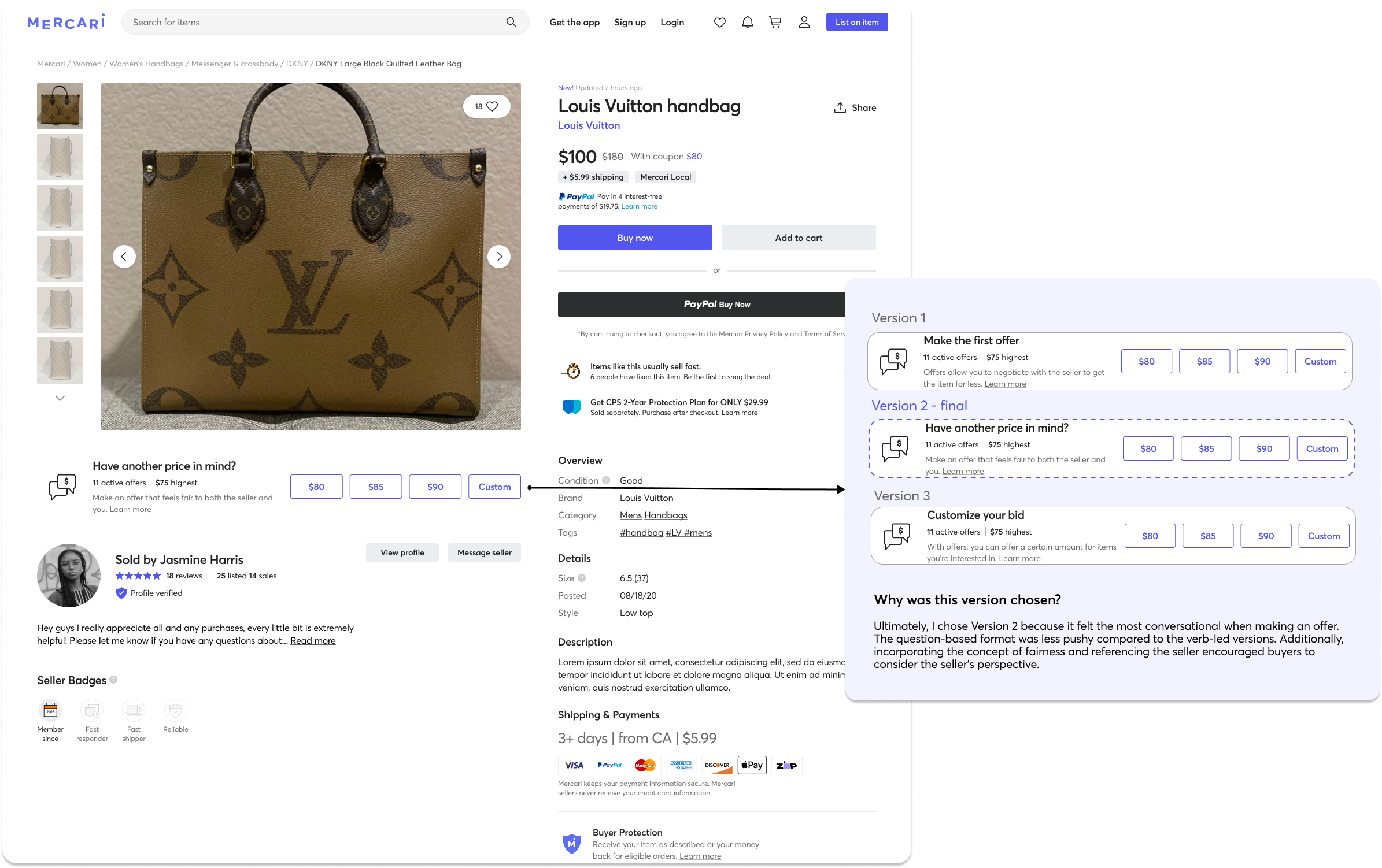 Different versions of offers branding for the item detail page